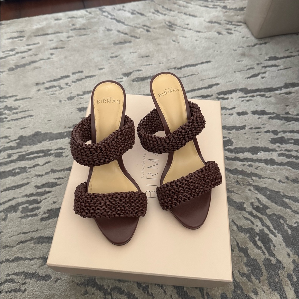 Alexandre Birman Brown Braided Strap Slide Sandals